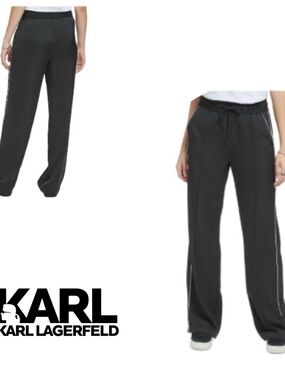 Karl Lagerfeld Black Track Pants with Side Stripe